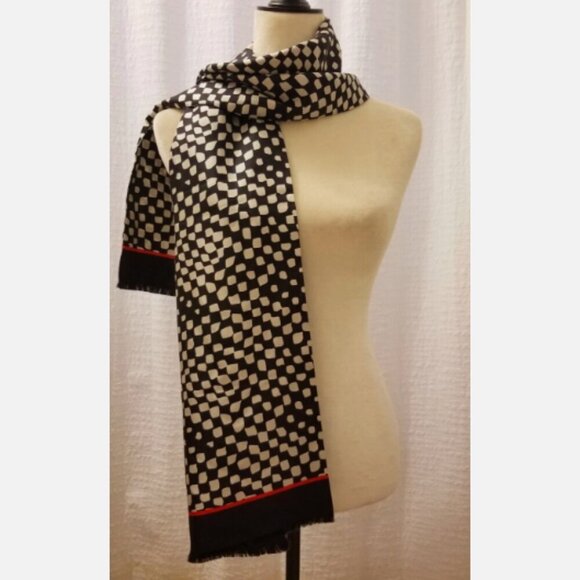 Valentino Silk Black and White Square Print Scarf One Size - Picture 1 of 9